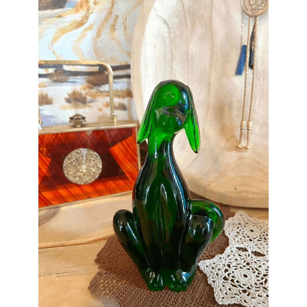 Viking Glass Mould Epic Dog Figurine Shiny Green Glass Hound by Mosser Glass 8 I